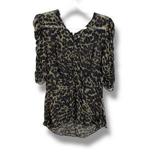 Isabel Marant Caja Leopard Print Blouse Ruched Sleeve Blouse Size 42